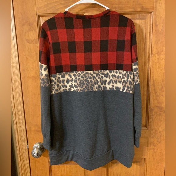 Plaid-leopard tunic sweater - Picture 2 of 2